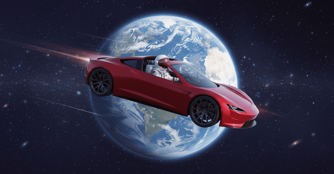 2018 · A red sports car launches to space